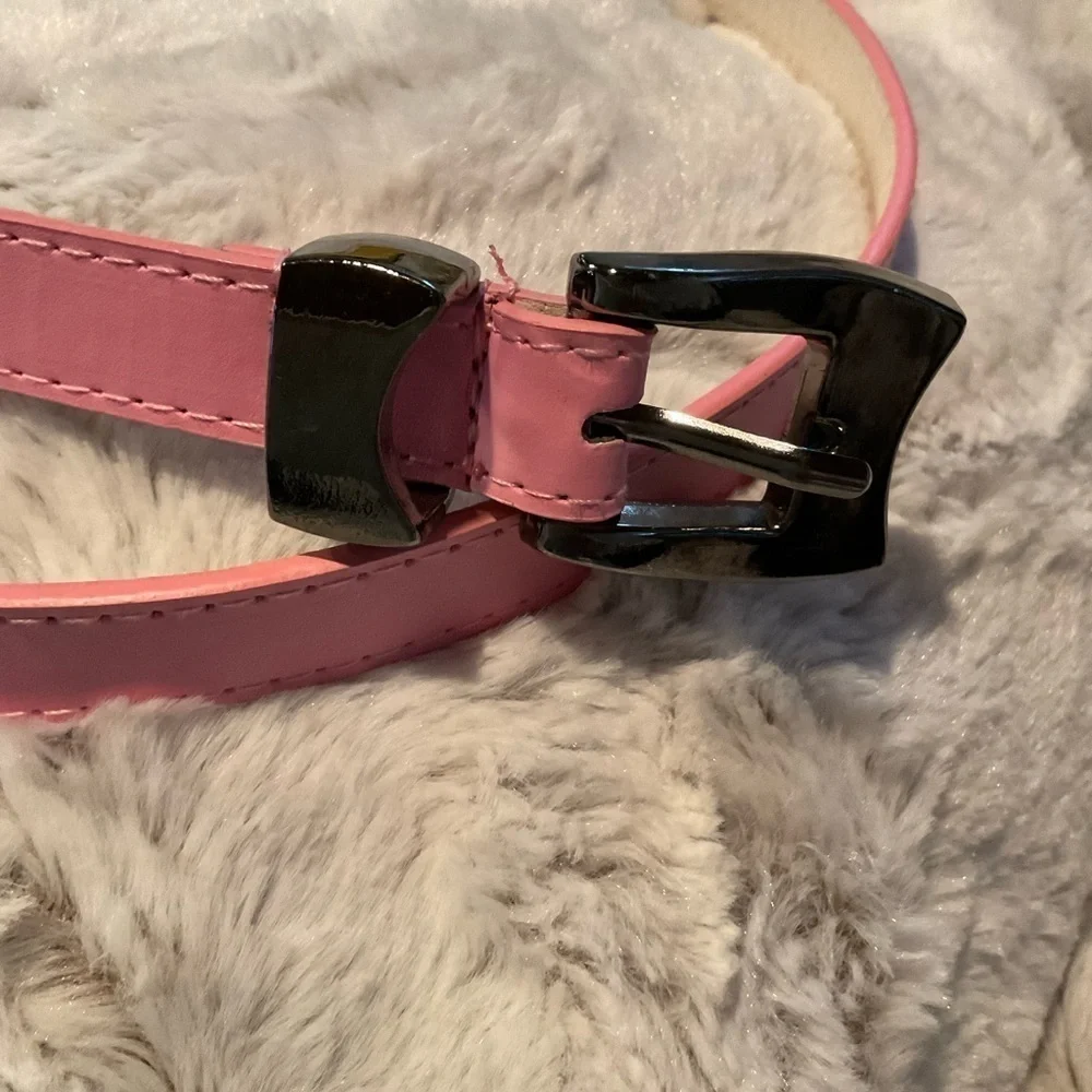 Pink Faux Leather Belt with Onyx Buckle